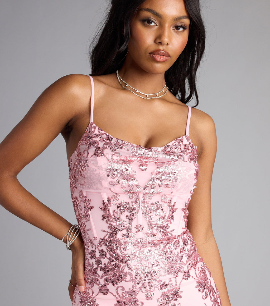 Windsor Jenelle Women's Glitter Sequin Corset Mini Dress