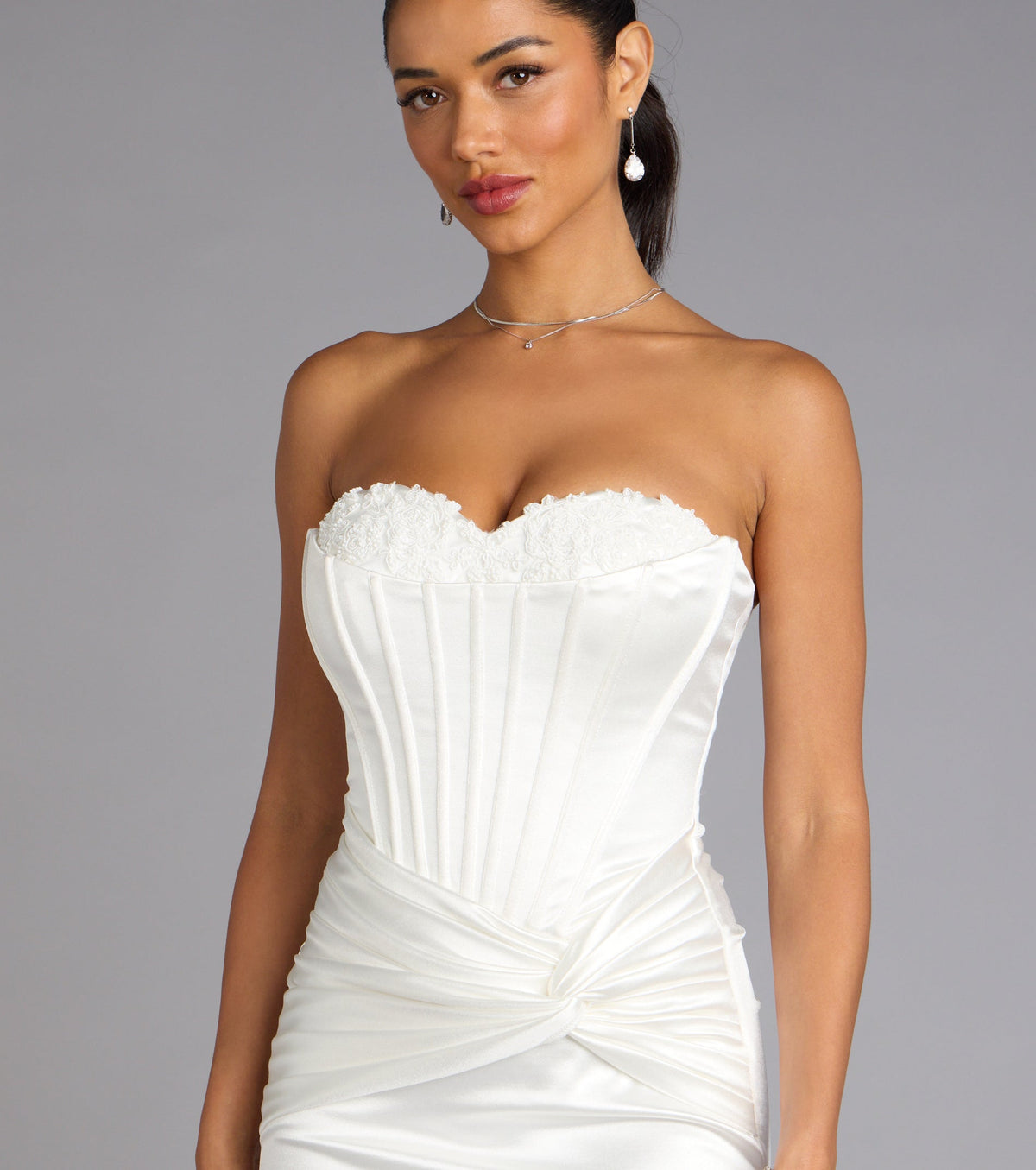 Windsor Alexia Women's Satin Lace Bustier Mini Dress