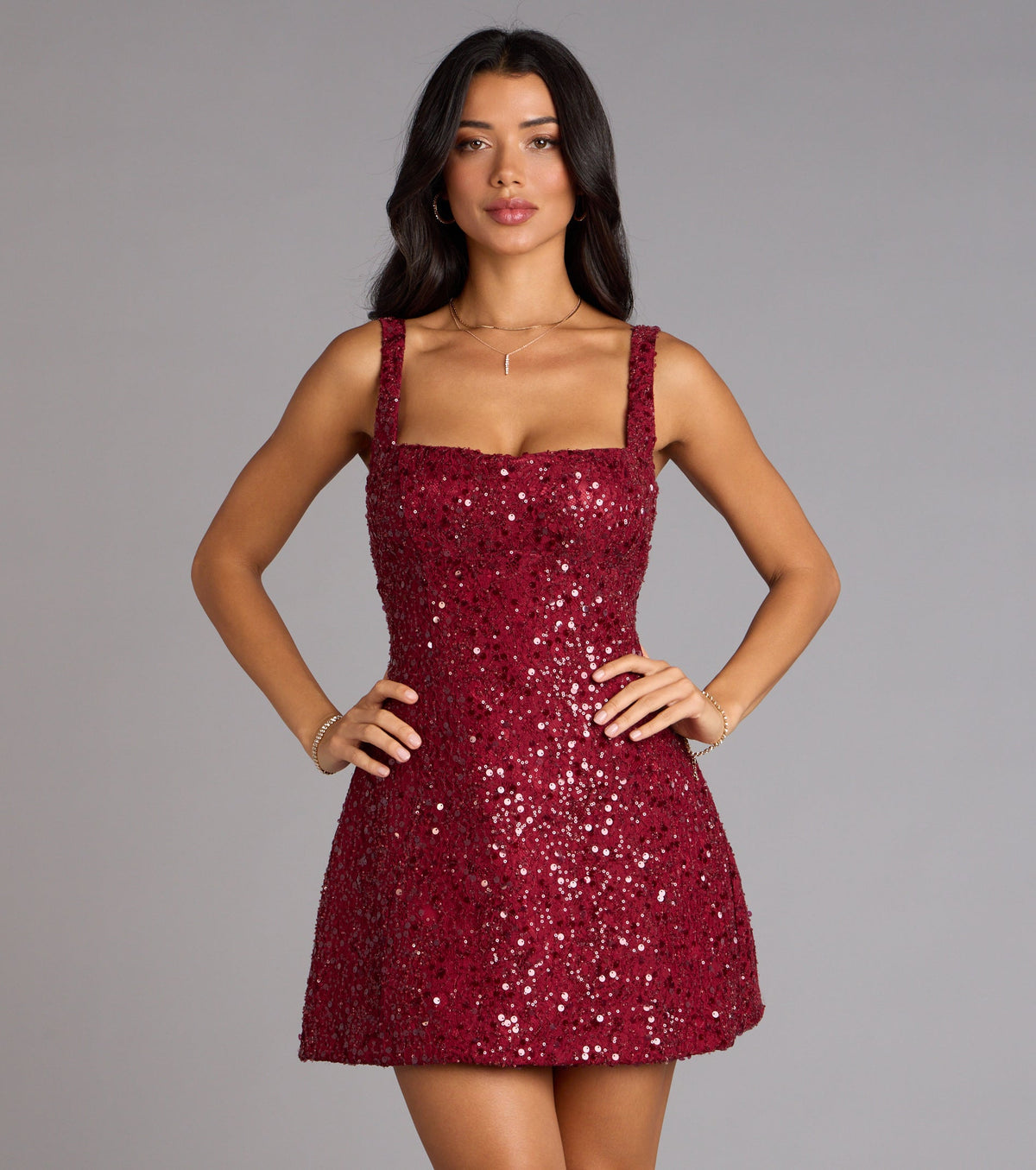 Windsor Clarice Women's Sequin Beaded Lace A-Line Mini Dress