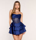 Windsor Sidonie Women's Rhinestone Corset Lace-Up Mini Dress
