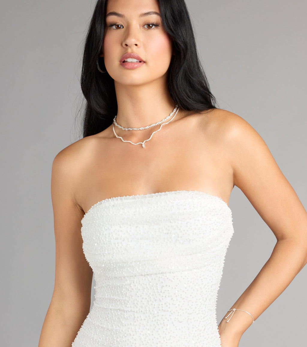 Windsor Lena Women's Strapless Bodycon Beaded Mesh Mini Dress