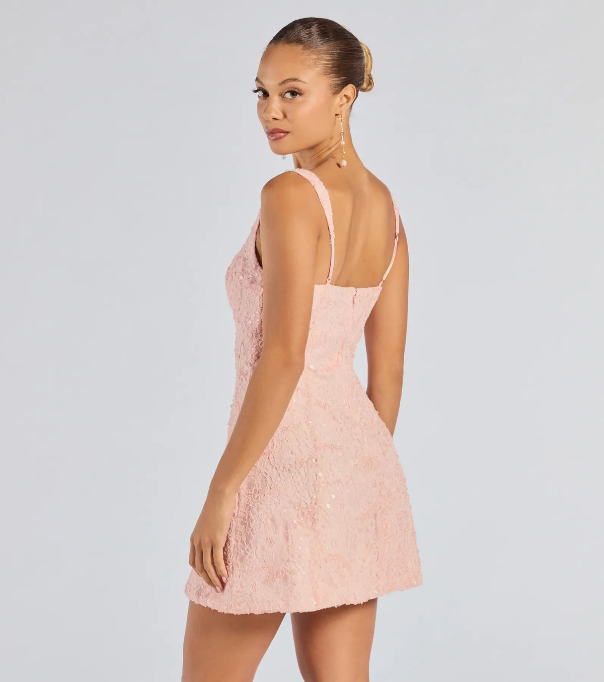 Windsor Clarice Women's Sequin Beaded Lace A-Line Mini Dress