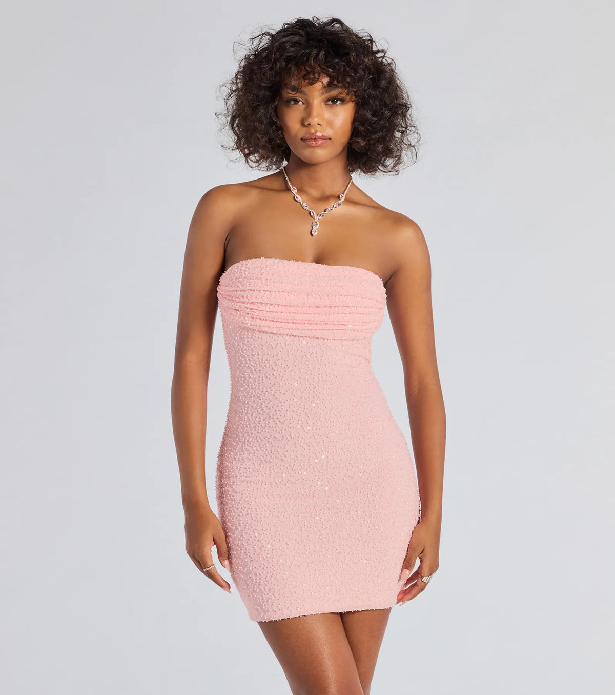 Windsor Lena Women's Strapless Bodycon Beaded Mesh Mini Dress