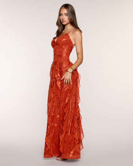 Windsor Camila Floral Lace Ruffle Women's Formal Dress