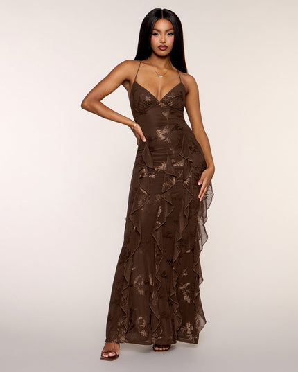 Windsor Camila Floral Lace Ruffle Women's Formal Dress