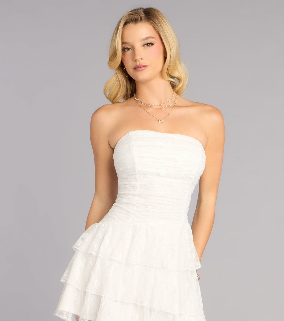 Windsor Lovely Nights Women's Strapless Lace Skater Dress