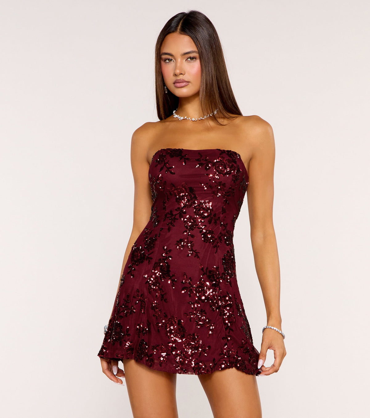 Windsor Shimmer in Bloom Women's Floral Sequin Mini Tube Dress