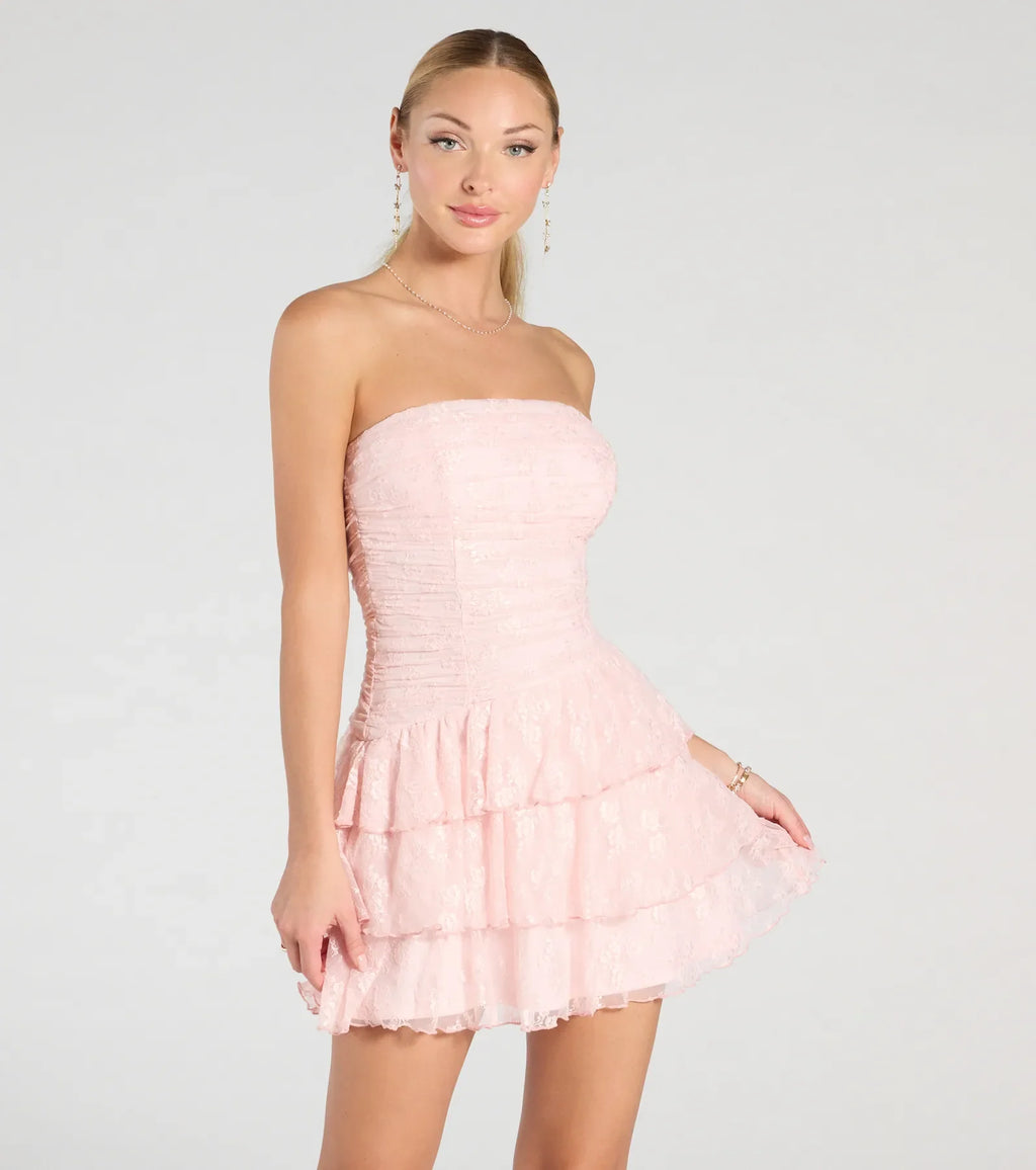 Windsor Lovely Nights Women's Strapless Lace Skater Dress