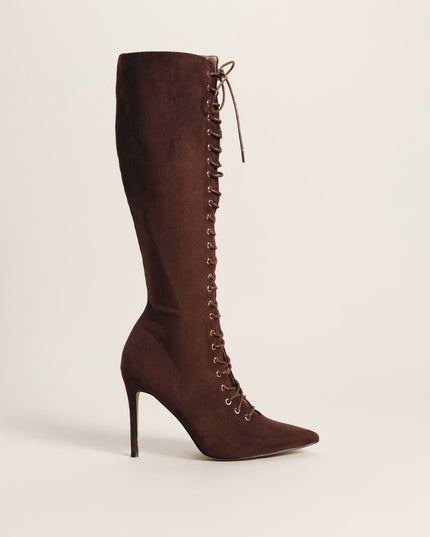 Windsor Lace Me Up Women's Faux Suede Stiletto Boots